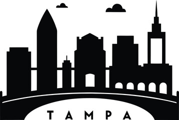 Fototapeta premium Tampa City Skyline Vector Illustration Design, Tampa Florida Skyline Black and White, Tampa Skyline Simple Vector Art.