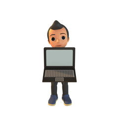 Man Holding Laptop 3D Illustration