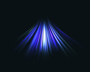 Glowing blue lines. Neon realistic energy speed. Abstract light effect on a dark transparent background. Vector illustration.