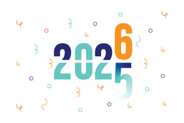 Happy New Year 2026 Celebration Background with Colorful Confetti and Festive Typography