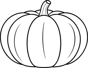 Simple black and white outline drawing of a pumpkin, Minimalist Pumpkin Line Art Fall Decor.

