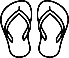 Flip Flops Outline Icon Black Vector, Summer Flip Flops Outline Symbol Vector, Beach Sandals Outline Vector Illustration.


