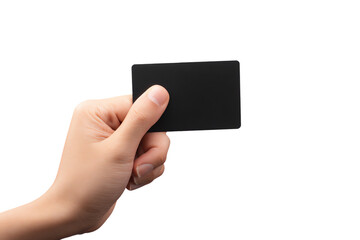 Hand holding a black card isolated on transparent background