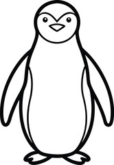 Penguin Outline Vector Illustration, Cute Penguin Silhouette Line Art