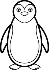 Penguin Outline Vector Illustration, Cute Penguin Silhouette Line Art