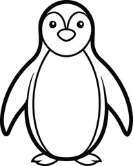 Penguin Outline Vector Illustration, Cute Penguin Silhouette Line Art