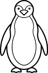 Penguin Outline Vector Illustration, Cute Penguin Silhouette Line Art