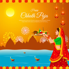 Vector illustration of Happy Chhath Puja social media template