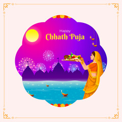 Vector illustration of Happy Chhath Puja social media template