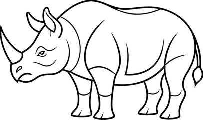 Rhino Outline Vector, Rhinoceros Outline Vector Illustration, Geometric Rhino Outline Vector Art