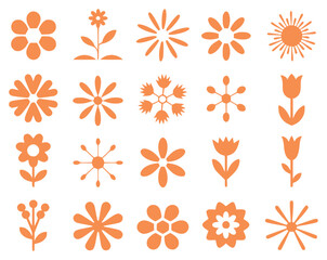 Collection of Orange Flower Icons and Silhouettes