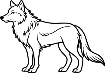 Wolf Outline Vector, Wolf Silhouette Vector, Minimalist Wolf Head Line Art Illustration.