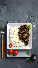 Plate of savory rice and braised meat