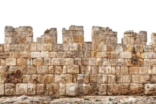 Section of weathered ancient stone wall, constructed from rectangular blocks with irregular edges