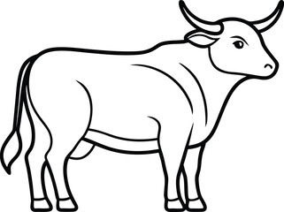 Ox Outline Vector, Black and White Ox Outline, Bull Outline Vector Art, Ox Outline Silhouette Vector Illustration.

