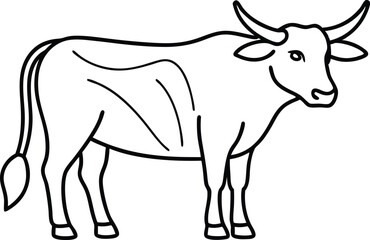 Ox Outline Vector, Black and White Ox Outline, Bull Outline Vector Art, Ox Outline Silhouette Vector Illustration.

