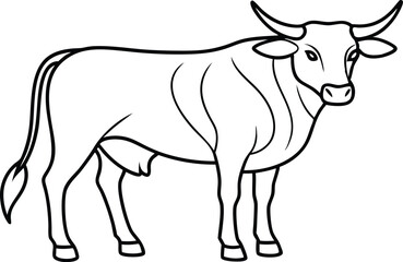 Ox Outline Vector, Black and White Ox Outline, Bull Outline Vector Art, Ox Outline Silhouette Vector Illustration.

