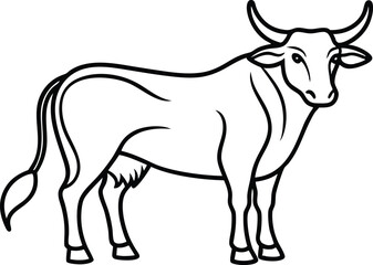 Ox Outline Vector, Black and White Ox Outline, Bull Outline Vector Art, Ox Outline Silhouette Vector Illustration.

