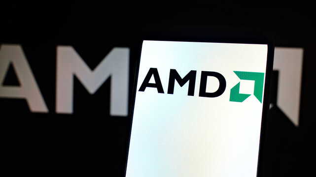Advanced Micro Devices (AMD) logo on phone screen