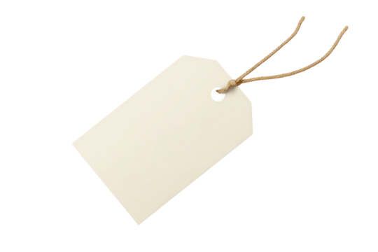 Blank beige gift tag with string isolated on transparent background - Powered by Adobe