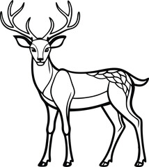 Deer Outline Vector Illustration, Minimalist Wildlife Silhouette. Stag Head Outline Logo Vector, Minimalist Antlers for Branding