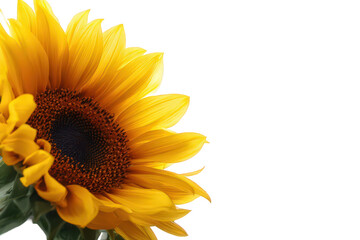 Close Up of Golden Sunflower with Dark Center Isolated on Black Background