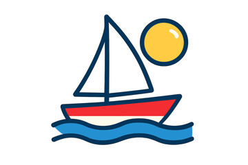Simple sailboat icon on water with bright sun
