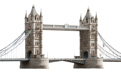 A detailed, digitally rendered illustration of the iconic London landmark, a bridge with twin towers