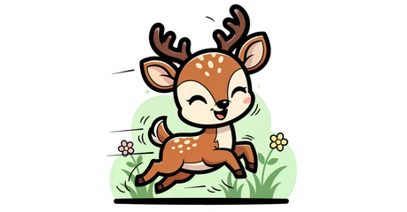 Fototapeta premium Cute deer cartoon running illustration vector.