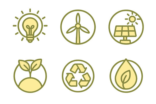 Collection of circular icons for renewable energy and ecology concepts