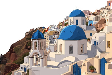 Santorini Blue Domes Vector Illustration