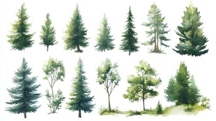 Obraz premium Watercolor Forest Trees Illustration