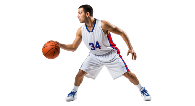 Basketball player dribbling the ball during a game on transparent background - Powered by Adobe