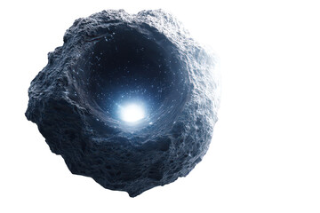 Textured Asteroid with Glimmering Stars in the Void on Transparent Background