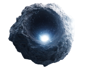 Textured Asteroid with Glimmering Stars in the Void on Transparent Background
