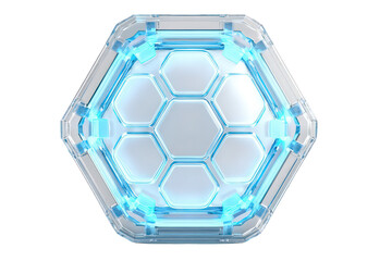 Hexagonal Protective Shield with Glowing Blue Energy Core on Transparent Background