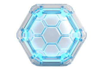 Hexagonal Protective Shield with Glowing Blue Energy Core on Transparent Background