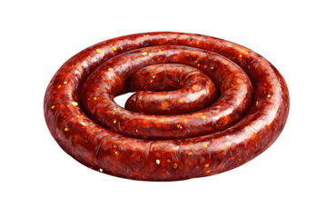 Spiral Sausage Red Brown Toned with Colorful Specks Against Black Background
