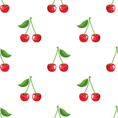 Seamless red cherry pattern design, flat cherry pattern template vector.