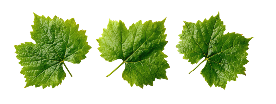 Three green leaves, textured surfaces against a black backdrop. Edges have yellow outline