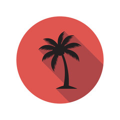 Tropical Palm Tree Silhouette on Coral Sunset Background Summer Vacation Icon Illustration Beach Life Travel Destination