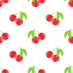 Seamless red cherry pattern design, flat cherry pattern template vector.