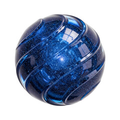 Blue glass sphere with glitter, isolated on transparent background