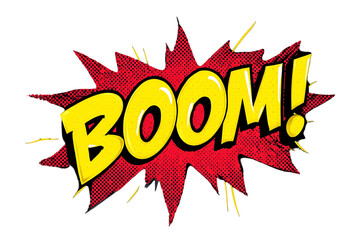 Boom comic book explosion sound effect isolated on transparent background