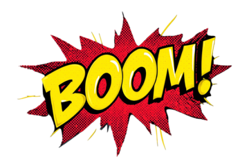 Boom comic book explosion sound effect isolated on transparent background