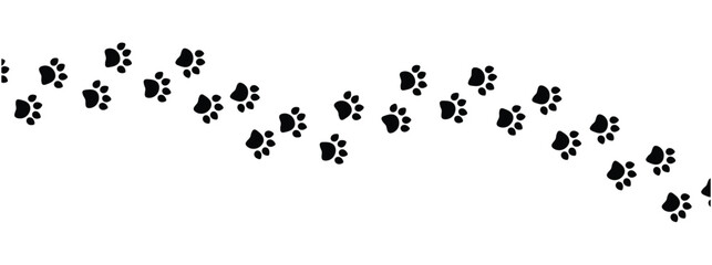 Vector paw trail of animal footprint. Dog, cat, puppy, fox, wolf tracks isolated on white background. Animal tracks in silhouette. Wild animal footsteps vector illustration in eps 10.