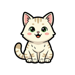 Adorable kawaii kitten illustration of a happy tabby cat sitting character