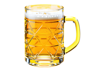 Yellow Beer Mug with Frothy Top, Transparent Background, Realistic Beer Asset