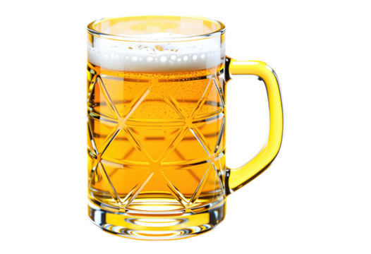 Yellow Beer Mug with Frothy Top, Transparent Background, Realistic Beer Asset