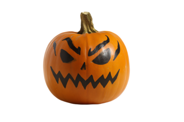 Jackolantern with carved scary face isolated on transparent background